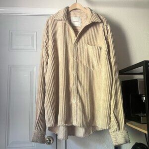 LAMBERT tan corduroy oversized long sleeve button up shacket shirt jacket
